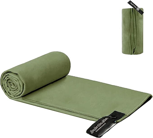 Quick Dry Camping Towel,Microfiber Travel Towel Super Absorbent Fast Drying Towel,Ultra Compact Soft Lightweight for Backpacking Camping Beach Hiking Gym Yoga Swimming,15.8"x31.5",Army Green