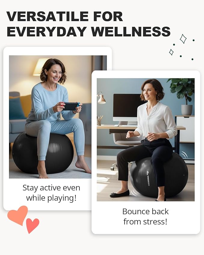 Trideer Extra Thick Yoga Ball Exercise Ball, 5 Sizes Gym Ball, Heavy Duty Ball Chair for Balance, Stability, Pregnancy, Quick Pump Included