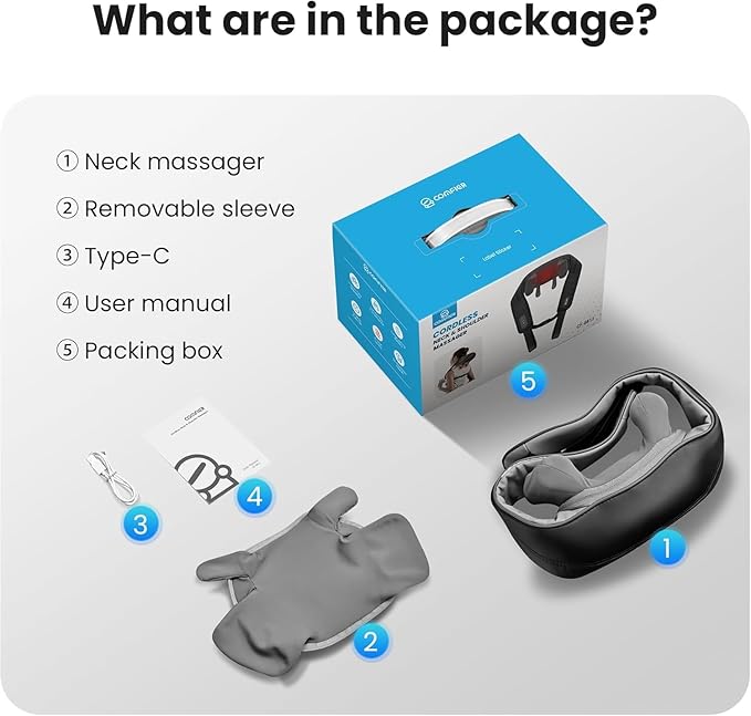 COMFIER Cordless Neck Massager with Heat, 4D Kneading Neck and Shoulder Massager Deep Tissue, Shiatsu Neck Back Massager Pillow, 2 Heating Levels,Gifts for Mom Dad