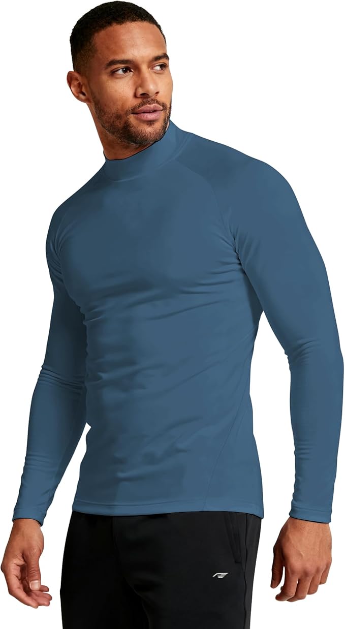 Mens Thermal Shirts Long Sleeve, Athletic Mock Neck Outdoor Midweight Top Slim Fit Moisture Wicking Warm Undershirt