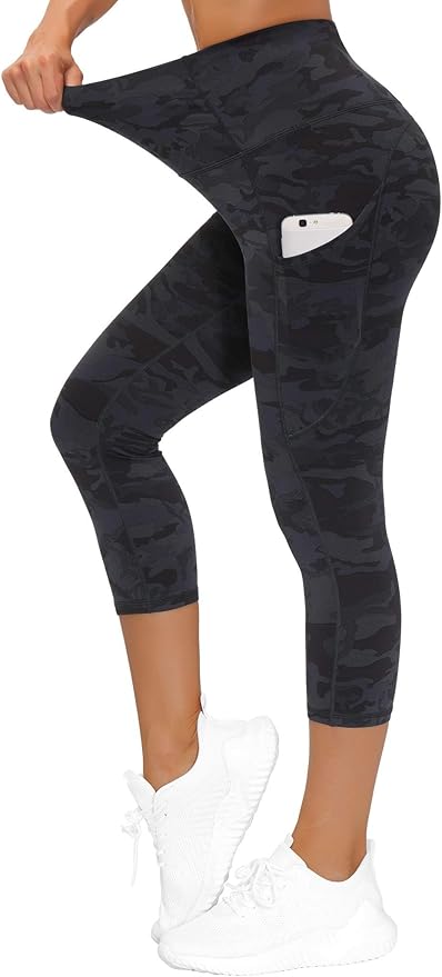 THE GYM PEOPLE Thick High Waist Capris Yoga Pants with Pockets, Tummy Control Workout Running Yoga Leggings for Women