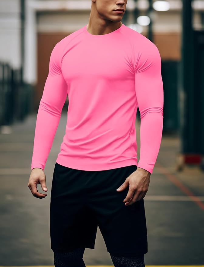 Zengjo Mens Long Sleeve Workout Shirts Moisture Wicking Running Athletic Sport Performance T-Shirt Lightweight SPF Sun Shirt