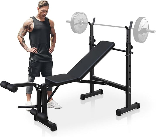 Olympic Weight Bench, Adjustable Weight Bench, Folding Bench Press Set with Squat Rack and Bench for Home Gym Full-Body Workout