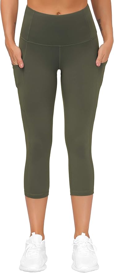 THE GYM PEOPLE Thick High Waist Capris Yoga Pants with Pockets, Tummy Control Workout Running Yoga Leggings for Women