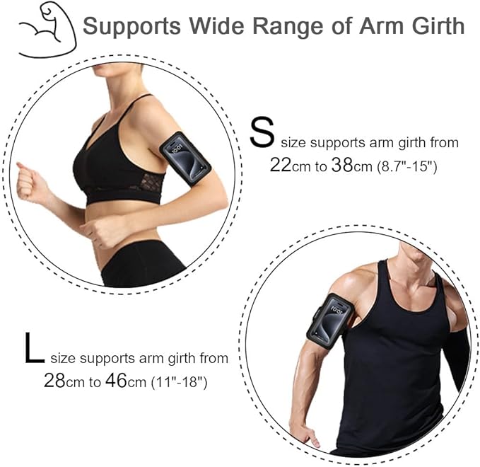 JEMACHE Slim Running Phone Armband for iPhone 17 16 15 14 13 Pro Max, Samsung Galaxy S25 S24 S23 S22 Ultra/Plus with Earphone Holder (Black) L