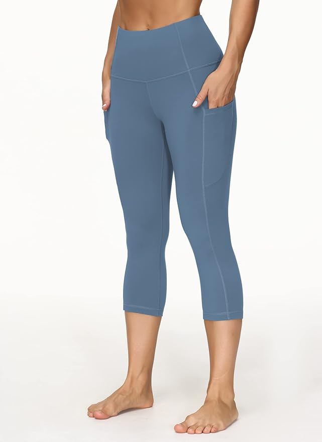 THE GYM PEOPLE Thick High Waist Capris Yoga Pants with Pockets, Tummy Control Workout Running Yoga Leggings for Women
