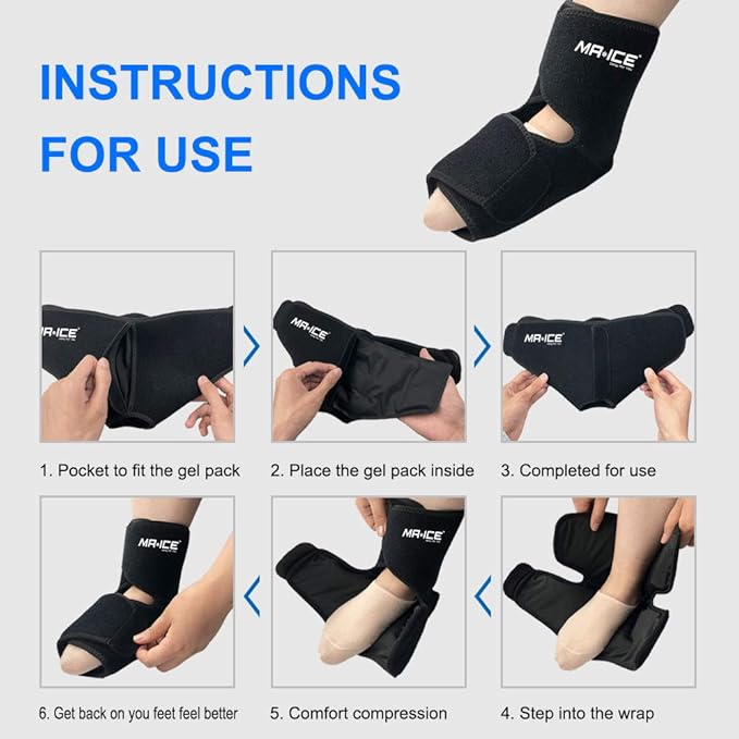 Foot Ankle Ice Pack Wrap for Foot Pain Relief - Ankle Ice Pack for Injuries Reusable Gel Cold Pack for Achilles Tendonitis, Plantar Fasciitis, Sprained Ankles and Feet Sore - 2 Gel Ice Packs