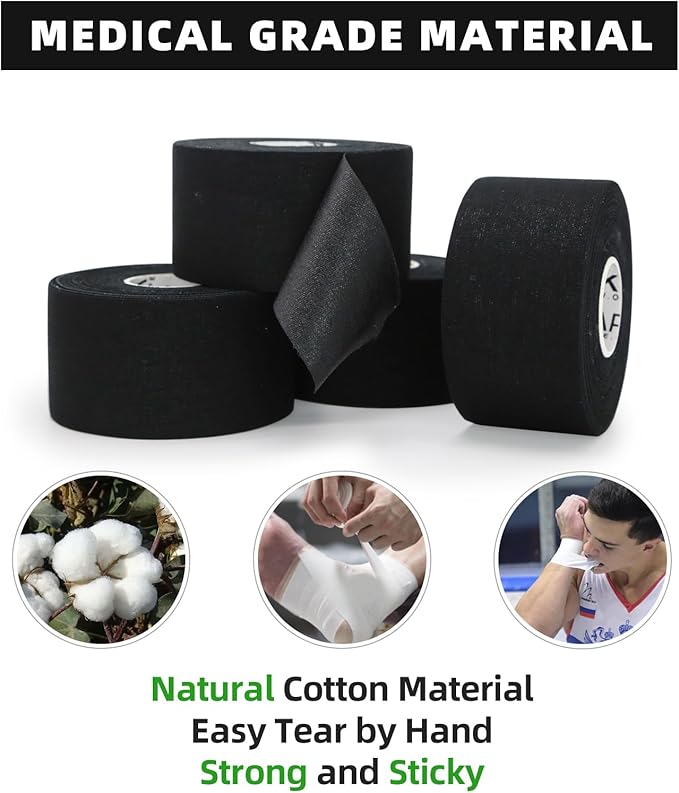 OK TAPE Athletic Sports Tape(4 Packs) - 45ft Per Roll Very Strong Tape for Athlete & Sport Trainers & First Aid Injury Wrap, Perfect for Fingers Ankles Wrist on Bat, Hockey Stick - Black