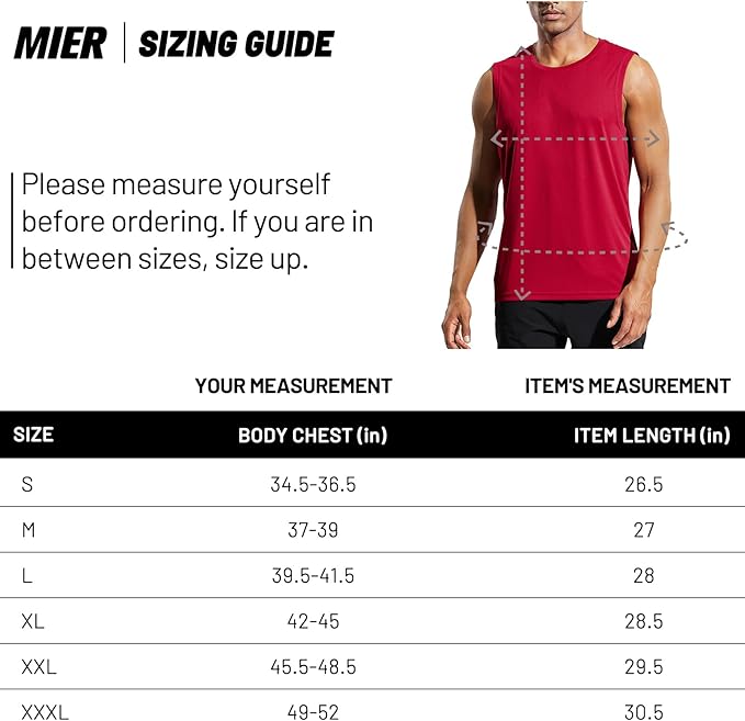 MIER Men's Workout Tank Tops UPF 50+ Swim Shirts Quick Dry Running Sleeveless UV Protection Muscle Tees