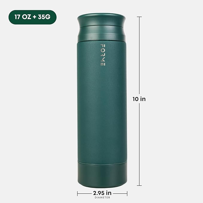 FORME - OG Classic Shaker, 500ml + 35g Stainless Steel Protein Shaker, Double Walled Vacuum Insulated, Cold and Hot Drinks, Silent & Leak Proof, Fits Most Cup Holders (Jungle)