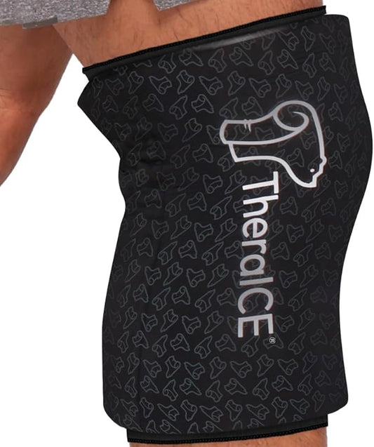 TheraICE Knee Ice Pack Wrap PRO Compression Sleeve, Reusable Gel Cold Packs Brace Also for Elbow, Ankle & Calf - Flexible Cold Wrap Recovery, FocusZone Technology for Extra Cooling & Pressure (M)