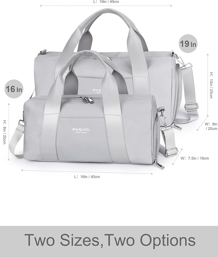 Gym Bag for Men and Women with Shoe Compartment & Wet Pocket - Duffle Bag for Travel Sports Fitness Workout Athletic, 19" Medium, Neutral Grey