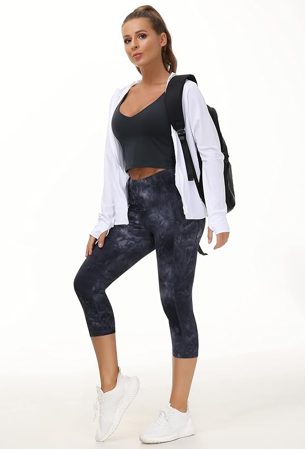 THE GYM PEOPLE Thick High Waist Capris Yoga Pants with Pockets, Tummy Control Workout Running Yoga Leggings for Women