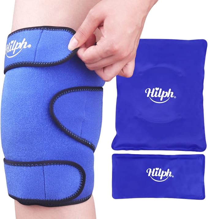 Hilph Knee Ice Pack Wrap, Reusable Adjustable Brace with 2 Gel Hot Cold Packs Around Entire Knee for Pain Relief, Replacement Surgery & Meniscus Tear, ACL, Arthritis, Swelling, Blue