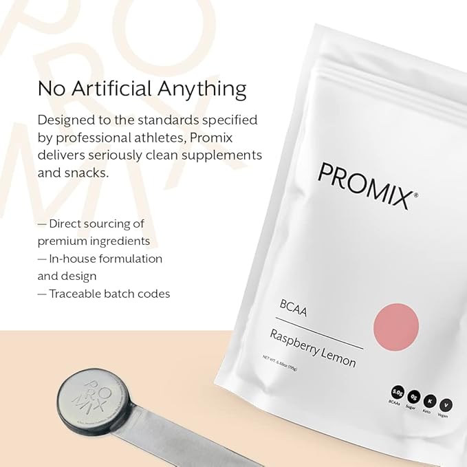 Promix BCAA Post-Workout Energy Powder - 5g Micronized BCAAs, Sugar Free, Plant Based, Vegan, Keto - Raspberry Lemon - 30 Servings (Pack of 1)