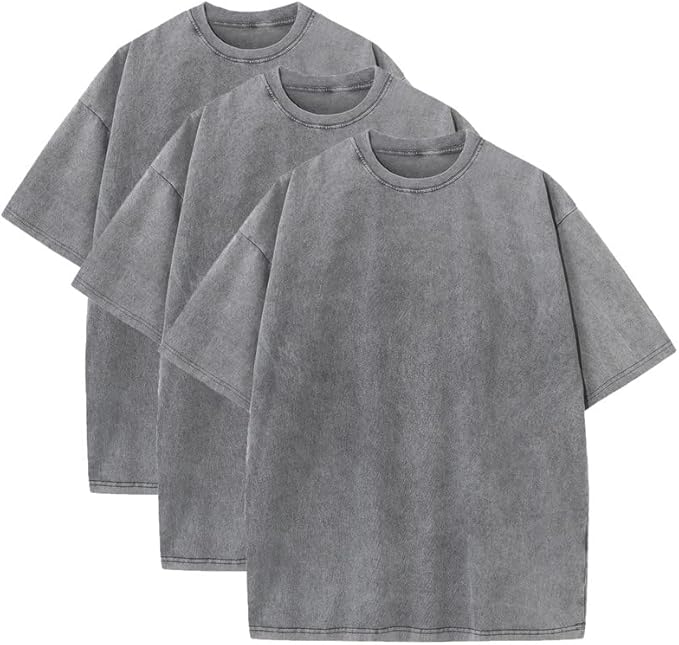 3 Pcs Men's Oversized Heavy Cotton Summer T-Shirts Vintage Tee Loose Fit Short Sleeve Casual Tshirts for Men Women