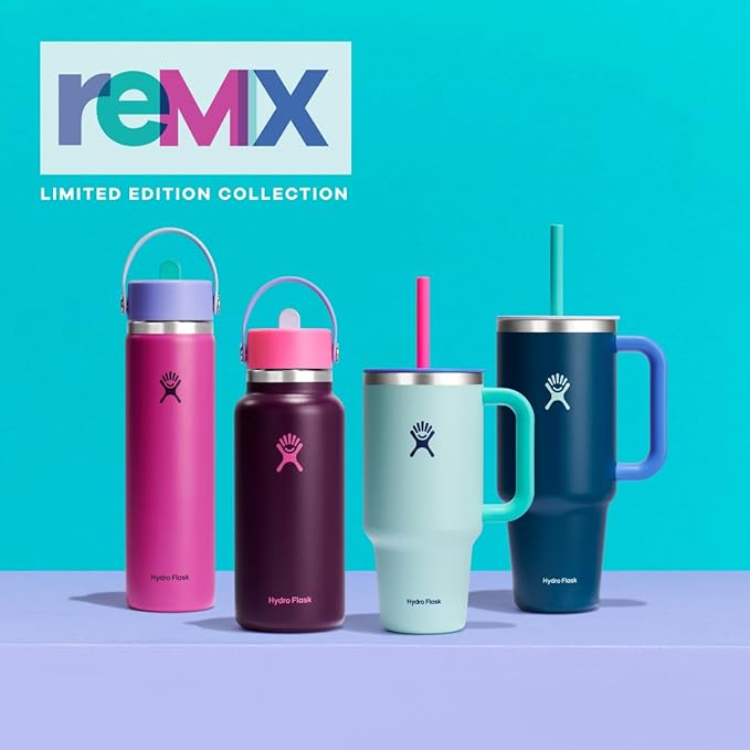 Hydro Flask Water Bottle - Insulated Stainless Steel - Wide Mouth Flex Straw Lid, Non Spill, Leakproof and Refillable in 24 Oz Polar Plunge