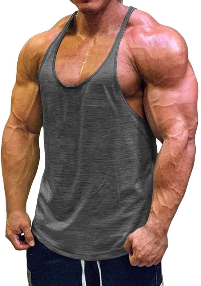 Muscle Cmdr Men's Bodybuilding Stringer Tank Tops Y-Back Gym Fitness Workout Training Running T-Shirts Athletic Quick Dry Top