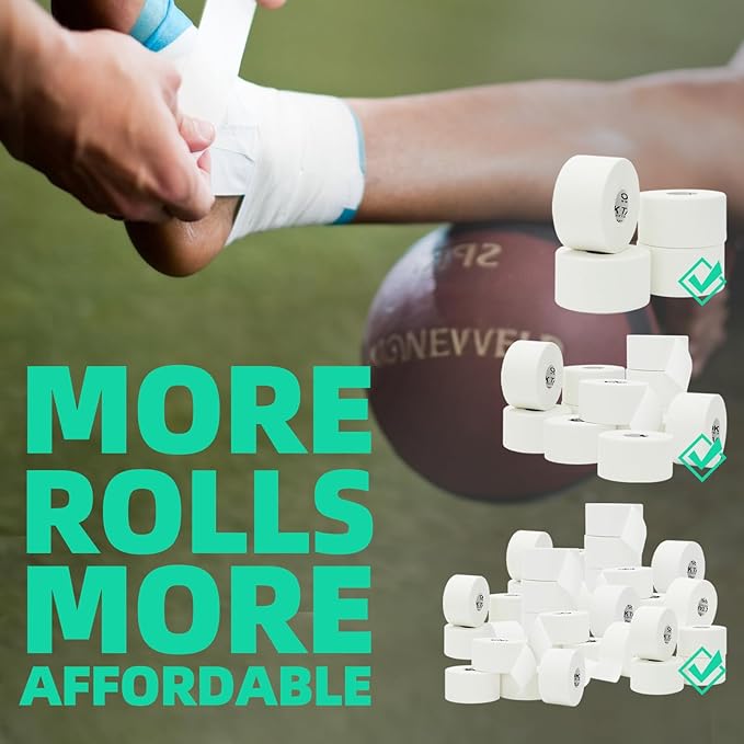 OK TAPE Athletic Sports Tape(32-Rolls - 45ft Per Roll Very Strong Tape for Athlete & Sport Trainers & First Aid Injury Wrap, Perfect for Fingers Ankles Wrist on Bat, Hockey Stick - White