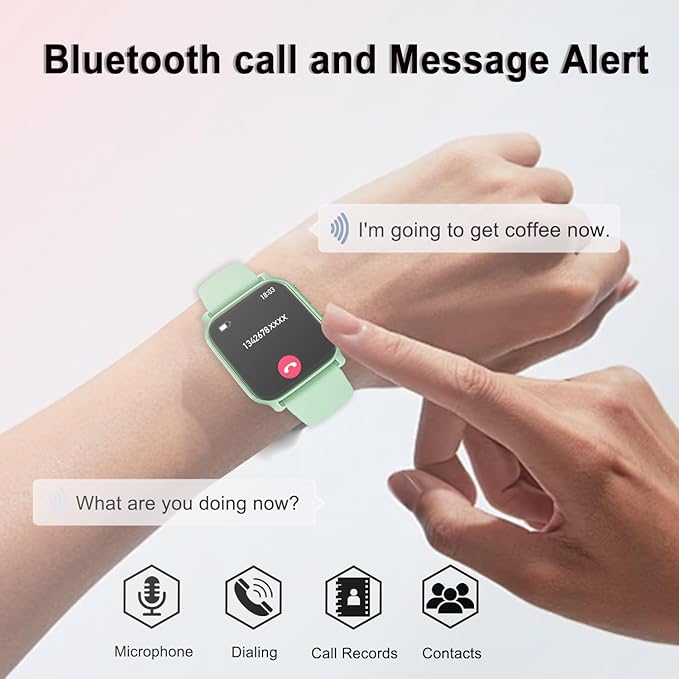 QTLLBT 8 Language Translation smartwatch Bluetooth Call (Answer Make Call) Flashlight 300MAH Fitness Tracker IP68 Waterproof 100 Sports Heart Rate Monitor for Android iPhone Women smartwatch (Green)