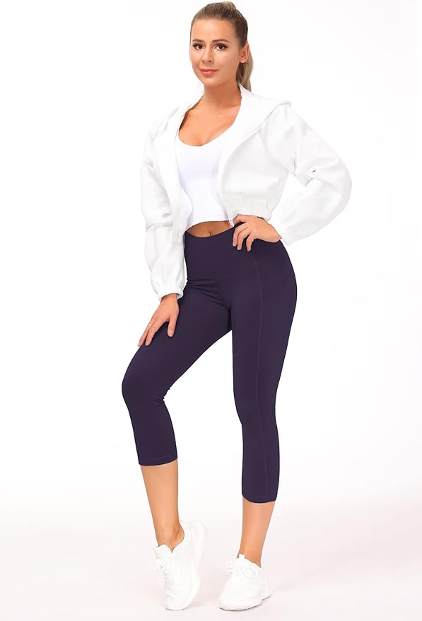 THE GYM PEOPLE Thick High Waist Capris Yoga Pants with Pockets, Tummy Control Workout Running Yoga Leggings for Women