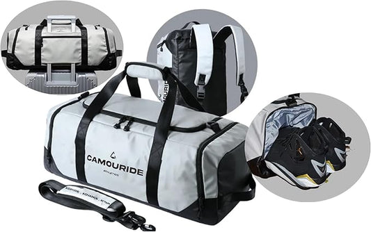 45L Workout Gym Bag for Men & Women – Waterproof Carry On Gym Duffle Bags for Men - Convertible Gym Bag with Shoe Compartment & Wet Pocket for Sports, Weekends & Fitness - Classic Grey
