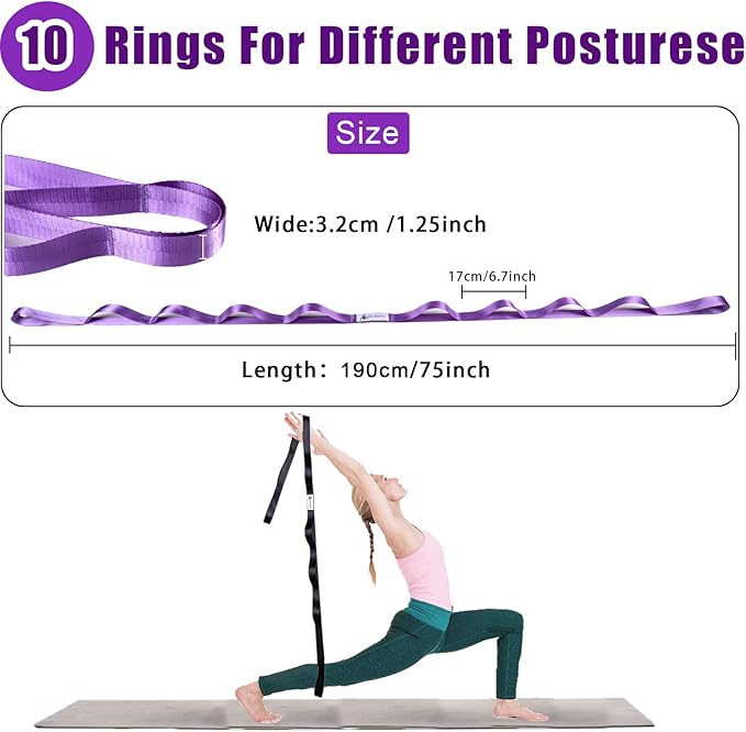 Oak-Sports Stretching Strap Yoga Strap for Physical Therapy with 10 Loops, Yoga Straps for Stretching, Upgraded Non-Elastic Stretch Band for Pilates, Dance and Gymnastics with Workout Guide
