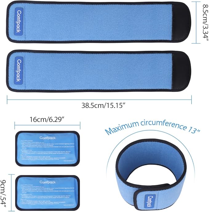 Cold Therapy Wrap with 2 Packs & 2 Sleeves for Pain Relief, Reusable Gel Ice Packs for Foot Plantar, Wrist, Ankle, for Sprains, Muscle Pain, Bruises, Injuries, Blue