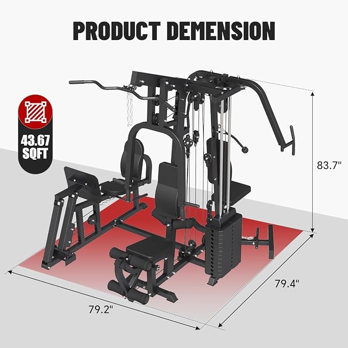 Multifunction Home Gym System Workout Station,Smith Machine with 100LB Weight Stack, Leg Press, LAT Station for Full Body Training (Home Gym Station)