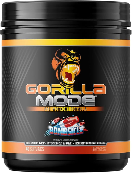 Gorilla Mode Pre Workout - Massive Pumps · Laser Focus · Energy · Power - L-Citrulline, Creatine, L-Tyrosine, Betaine, Hydroprime®, Alpha-GPC, 400mg Caffeine, Huperzine A - 620g (Bombsicle)