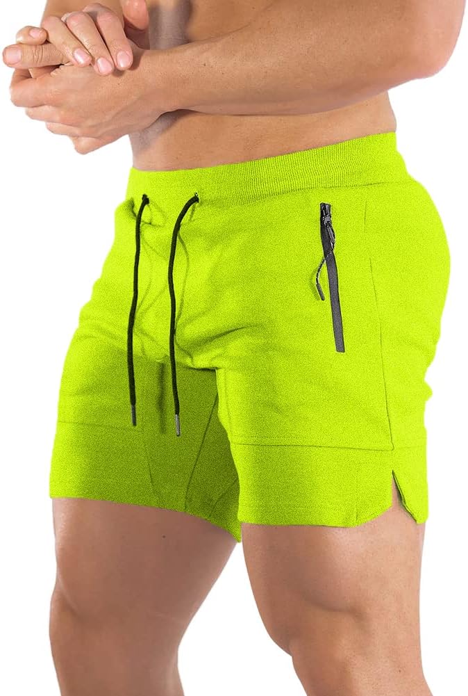 PIDOGYM Men's 5" Gym Workout Shorts,Fitted Jogging Short Pants for Bodybuilding Running Training with Zipper Pockets