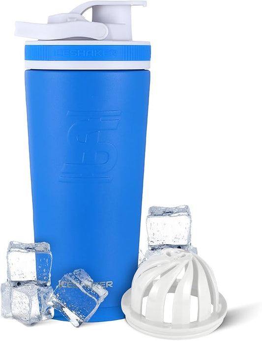 Ice Shaker Insulated Stainless Steel Shaker Bottle | 26oz, Royal | Cold for 30+ Hours | Insulated Cup with Twist-on Agitator | Odor-Free Bottle for Protein Shakes, Water, Smoothies, Cocktails