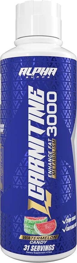 Alpha Supps L Carnitine Liquid 3000 | Stimulant-Free L-Carnitine Supplement for Men & Women | Pre-Workout Energy Boost & Muscle Recovery | Zero Sugar, Fat, & Carbs | 31 Servings (Watermelon Candy)