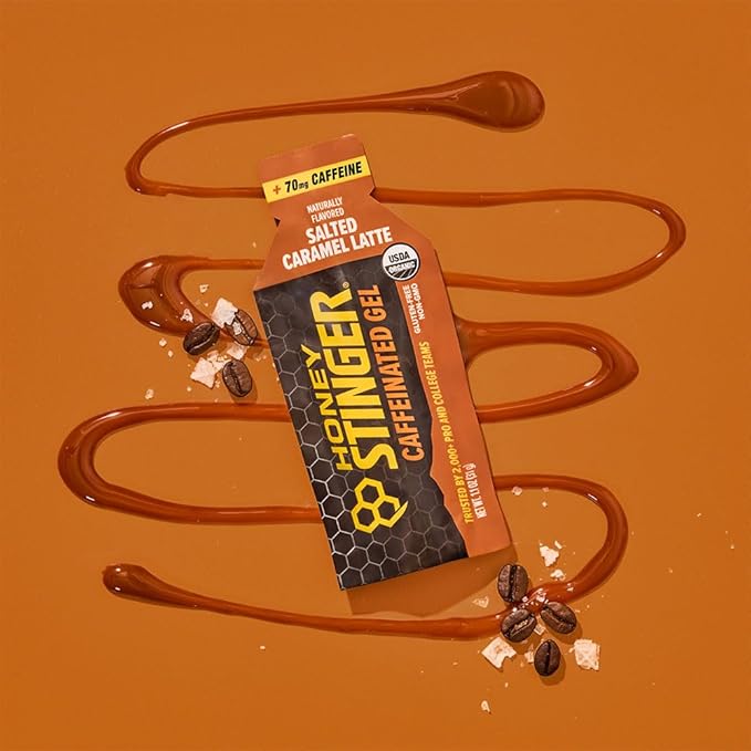 Honey Stinger Organic Salted Caramel Energy Gel, Caffeinated & Gluten Free, for Exercise, Running and Performance, Sports Nutrition for Home & Gym, Pre and Mid Workout, 12 Pack, 13.2 Ounce