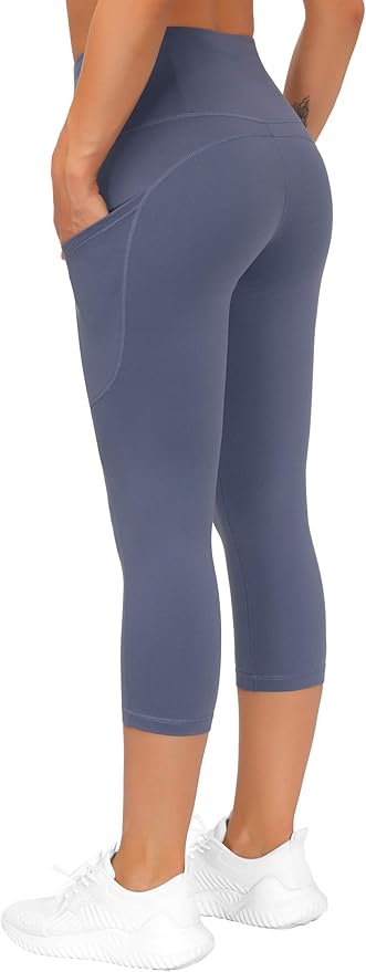 THE GYM PEOPLE Thick High Waist Capris Yoga Pants with Pockets, Tummy Control Workout Running Yoga Leggings for Women