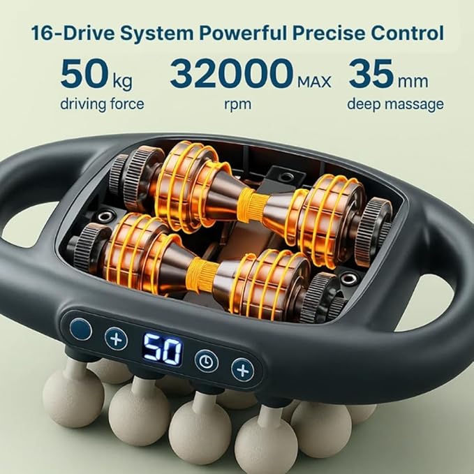 Verniqo Massager, Husband 2.0 by VerniqoHealth, 16 Head Massage Gun Deep Tissue Percussion Massager with 3 Modes & 30 Intensities, Best Gift for Back, Shoulders, Body Muscle Pain Relief (Black)