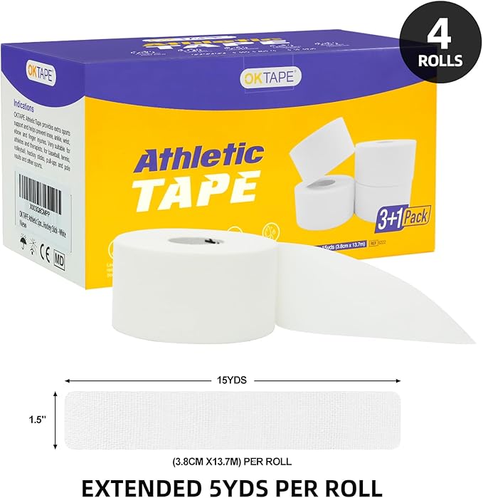 OK TAPE Athletic Sports Tape(4 Packs) - 45ft Per Roll Very Strong Tape for Athlete & Sport Trainers & First Aid Injury Wrap, Perfect for Fingers Ankles Wrist on Bat, Hockey Stick - Black
