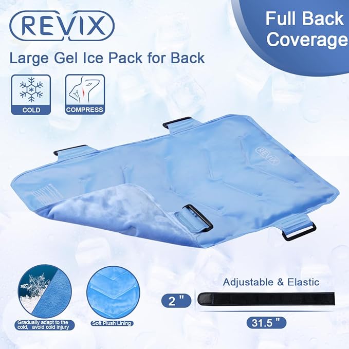 REVIX XXL Full Back Ice Pack Wrap, Reusable Gel Cold Compress for Upper and Lower Back, Long-Lasting Flexible Ice Pack for Muscle Fatigue, Soreness, and Post-Workout Recovery