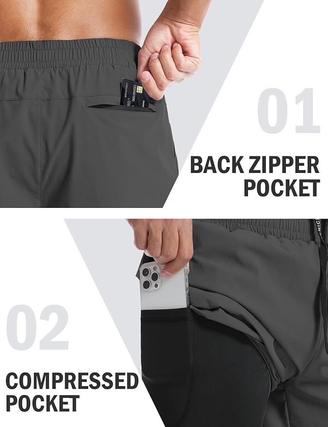 Aolesy Men's 5''/7'' Running Shorts Quick Dry Workout Gym Shorts with Pockets, Tennis Training Athletic(Linerless & Liner)