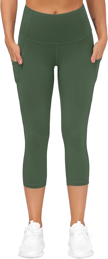 THE GYM PEOPLE Thick High Waist Capris Yoga Pants with Pockets, Tummy Control Workout Running Yoga Leggings for Women