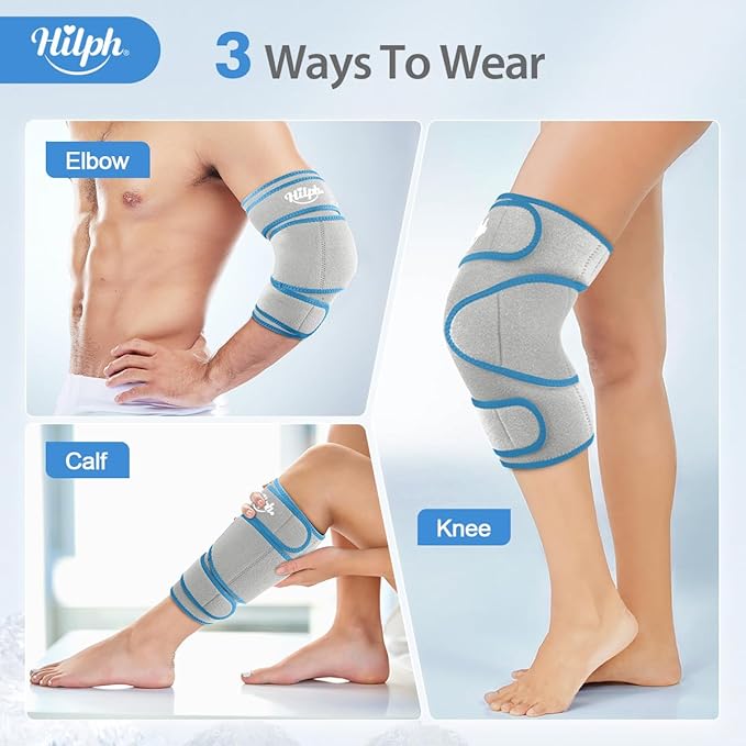 Hilph Large Hot & Cold Therapy Knee Ice Wrap with Dual Gel Packs & Adjustable Brace for Full Knee Coverage, Pain Relief for Replacement Surgery, Arthritis, ACL, Meniscus Tear, Women, Men Grey