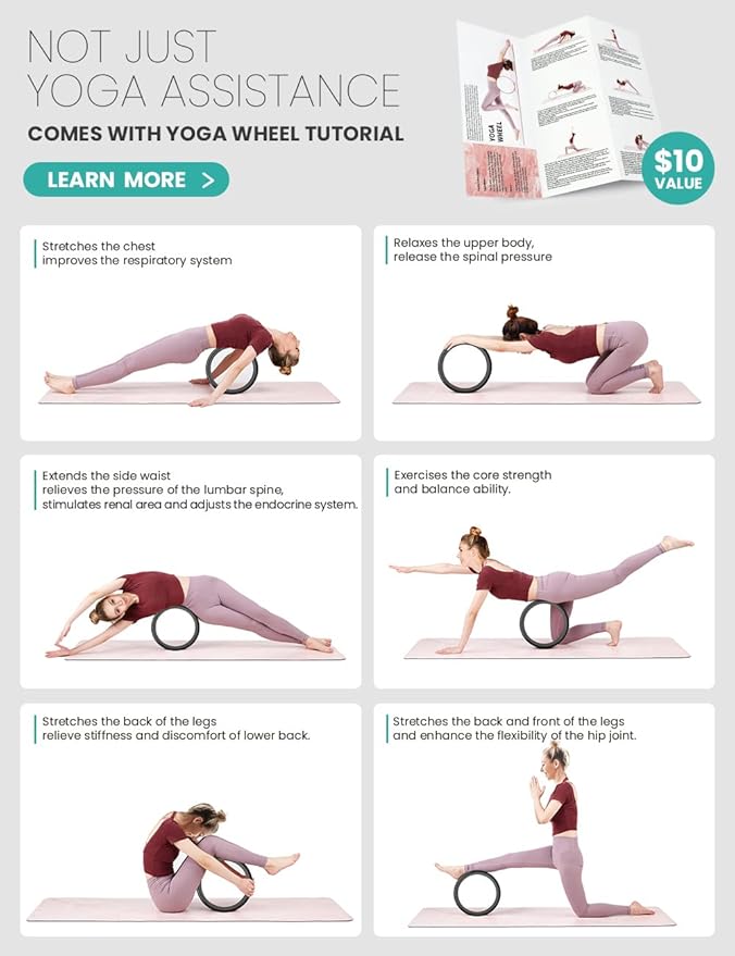 Yoga Wheel Set of 3, Back Roller for Back Pain Relief, Stretching, Multifunctional Back Wheel Improve Flexibility, Strength & Backbends, Deep Tissue Massage, Size 13"/10.5"/6.5''