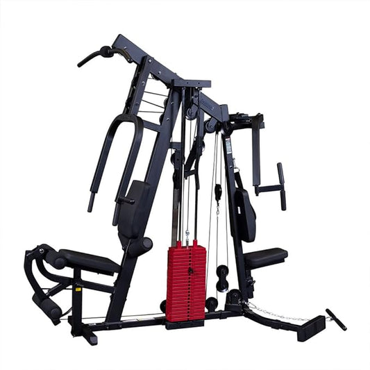 Body-Solid (EXM2500BRSTK) Multi-Station Home Gym Machine, Arm & Leg Strength Training Functional Exercise Workout Station, 210lbs. Red Weight Stack Without Leg Press