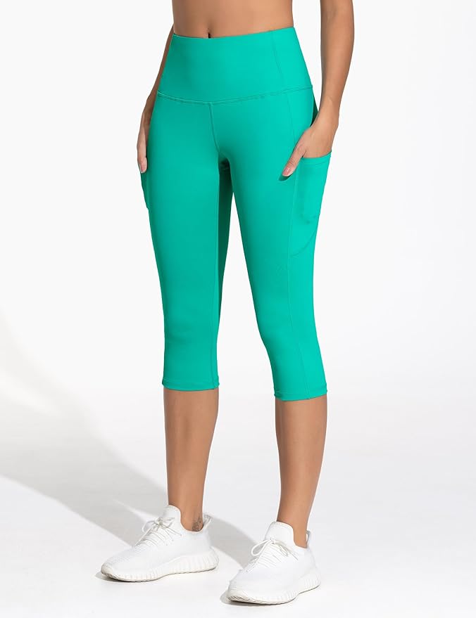 THE GYM PEOPLE Thick High Waist Capris Yoga Pants with Pockets, Tummy Control Workout Running Yoga Leggings for Women