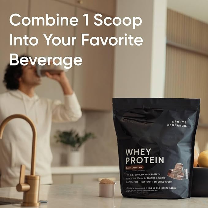 Sports Research Whey Protein Isolate - Sports Nutrition Protein Powder 25g per Serving - 2.27lb Bag Whey Protein - Dutch Chocolate Bulk Protein Powder, 25 Servings