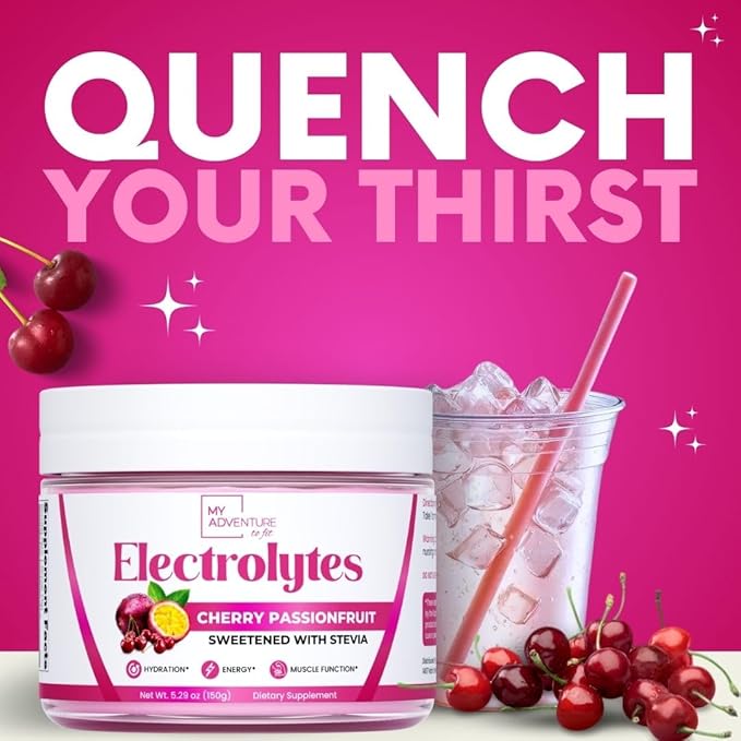Zero Sugar - Cherry Passionfruit Electrolytes Powder - Refreshing Hydration - Caffeine Free Energy with All Natural Ingredients - Vegan, Keto, Paleo - Sugar Free Electrolytes Drink Mix - 30 Servings