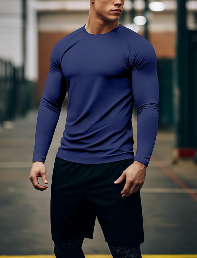 Zengjo Mens Long Sleeve Workout Shirts Moisture Wicking Running Athletic Sport Performance T-Shirt Lightweight SPF Sun Shirt