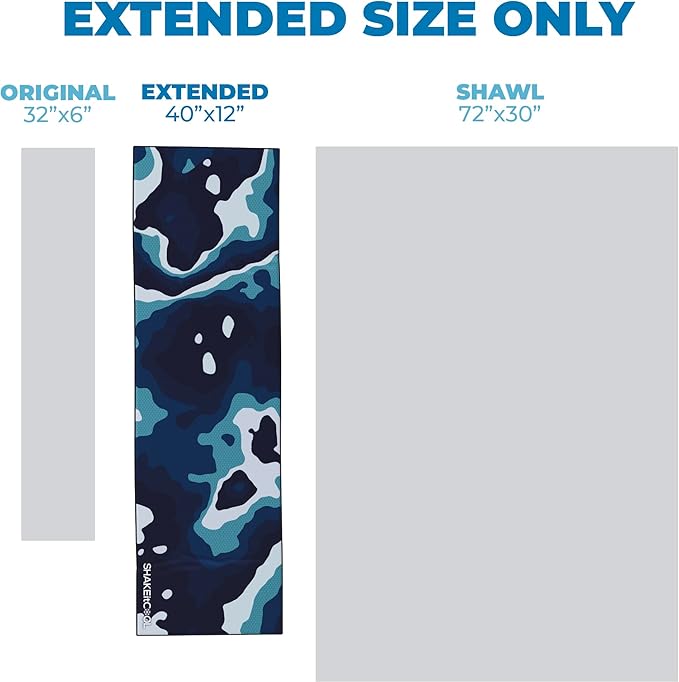 SHAKEitCOOL Extended Size Cooling Towel โ Be Cool in Style - Heat Relief, Soft, Lightweight, Sun Protection, Easy Clean - Perfect for Biking, Hiking, Running, Yoga, Golf, Gardening - Blue Ocean M