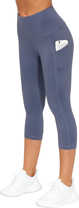 THE GYM PEOPLE Thick High Waist Capris Yoga Pants with Pockets, Tummy Control Workout Running Yoga Leggings for Women