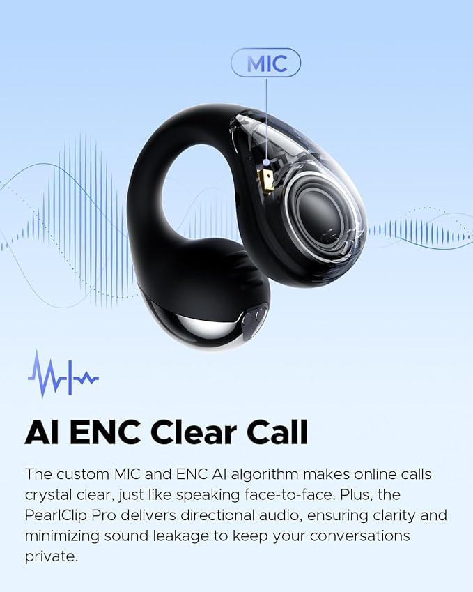 SoundPEATS PearlClip Pro Ear Ultra Open Ear Earbuds Wireless Headphones Bluetooth 5.4 Earphones Clip On Ear Buds with Mic, IPX5 Waterproof, 24 Hrs Play for Running Cycling Fitness